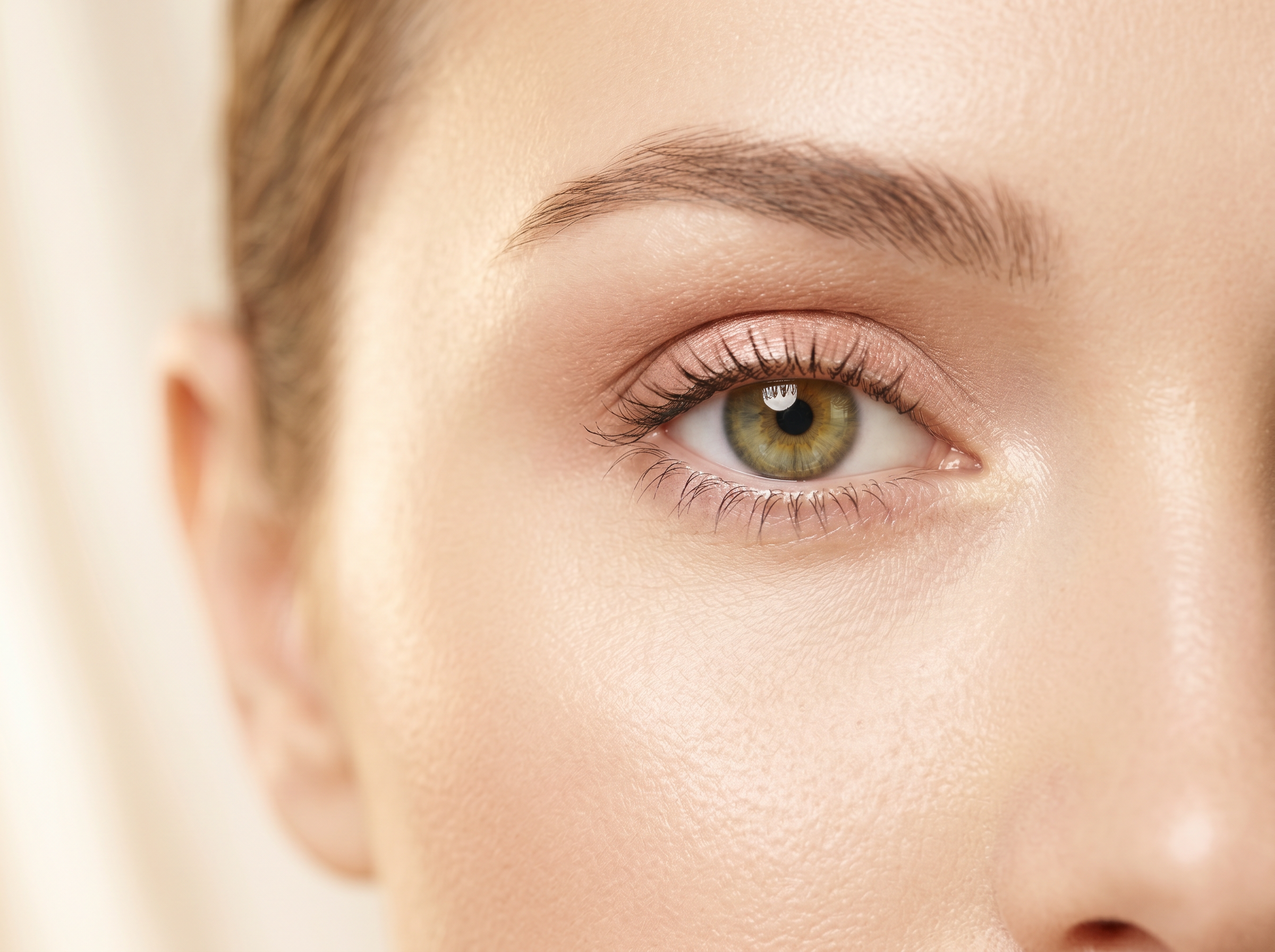 Close-up of bright, refreshed eyes after periorbital rejuvenation treatment