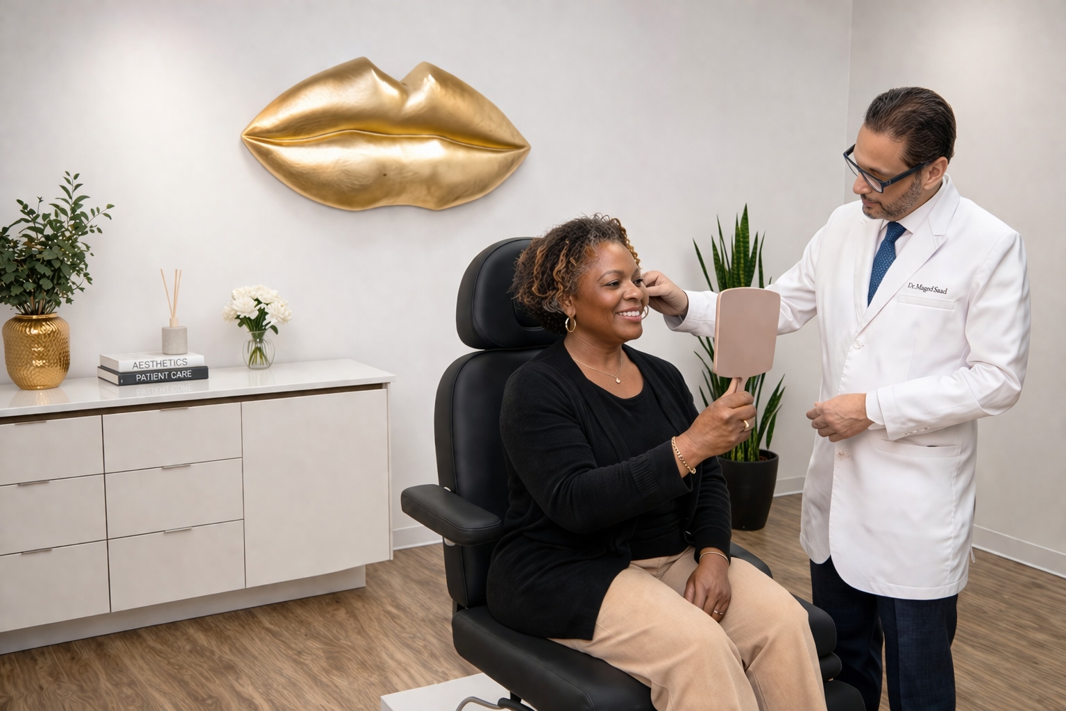 Dr. Maged Saad performing an aesthetic treatment at Healing Aesthetics