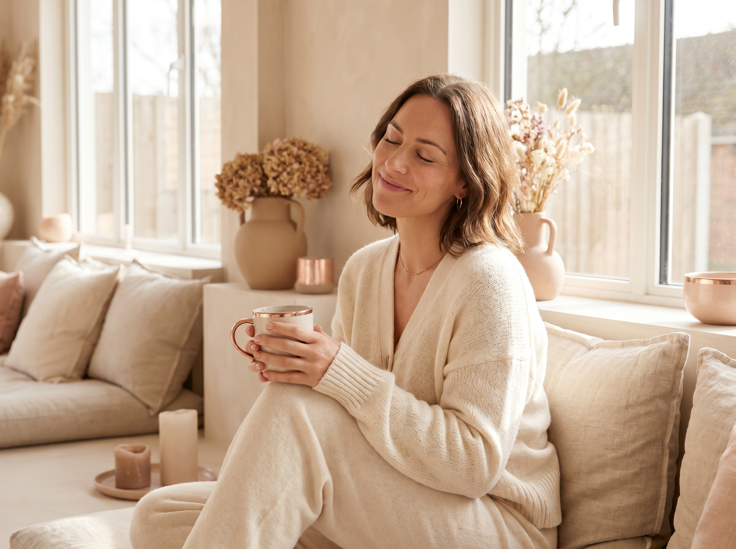 Woman relaxing with tea — whole-body wellness